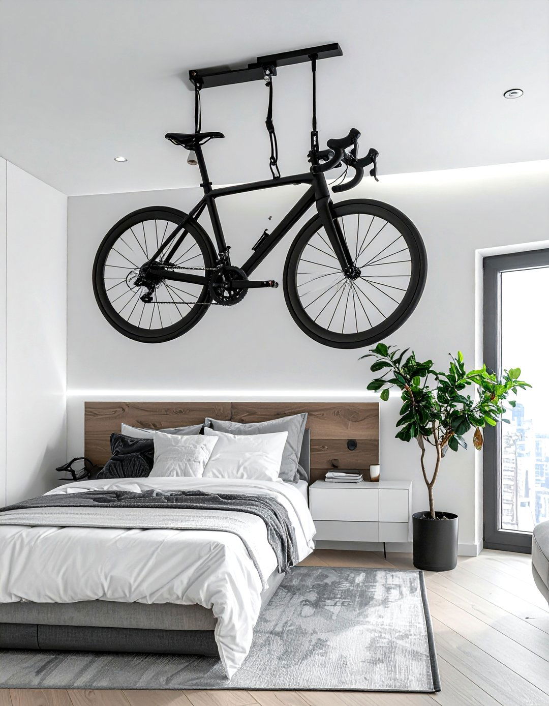 Ceiling Bike Storage - 30 bedroom hanging storage ideas