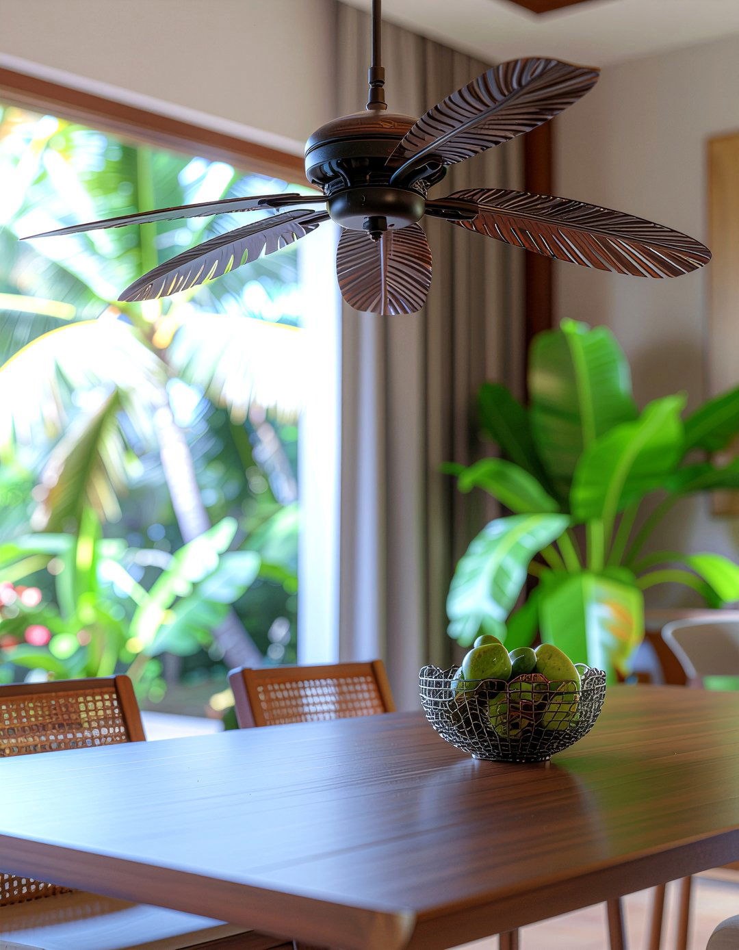 Ceiling Fan With Leaves - 30 Caribbean dining room ideas