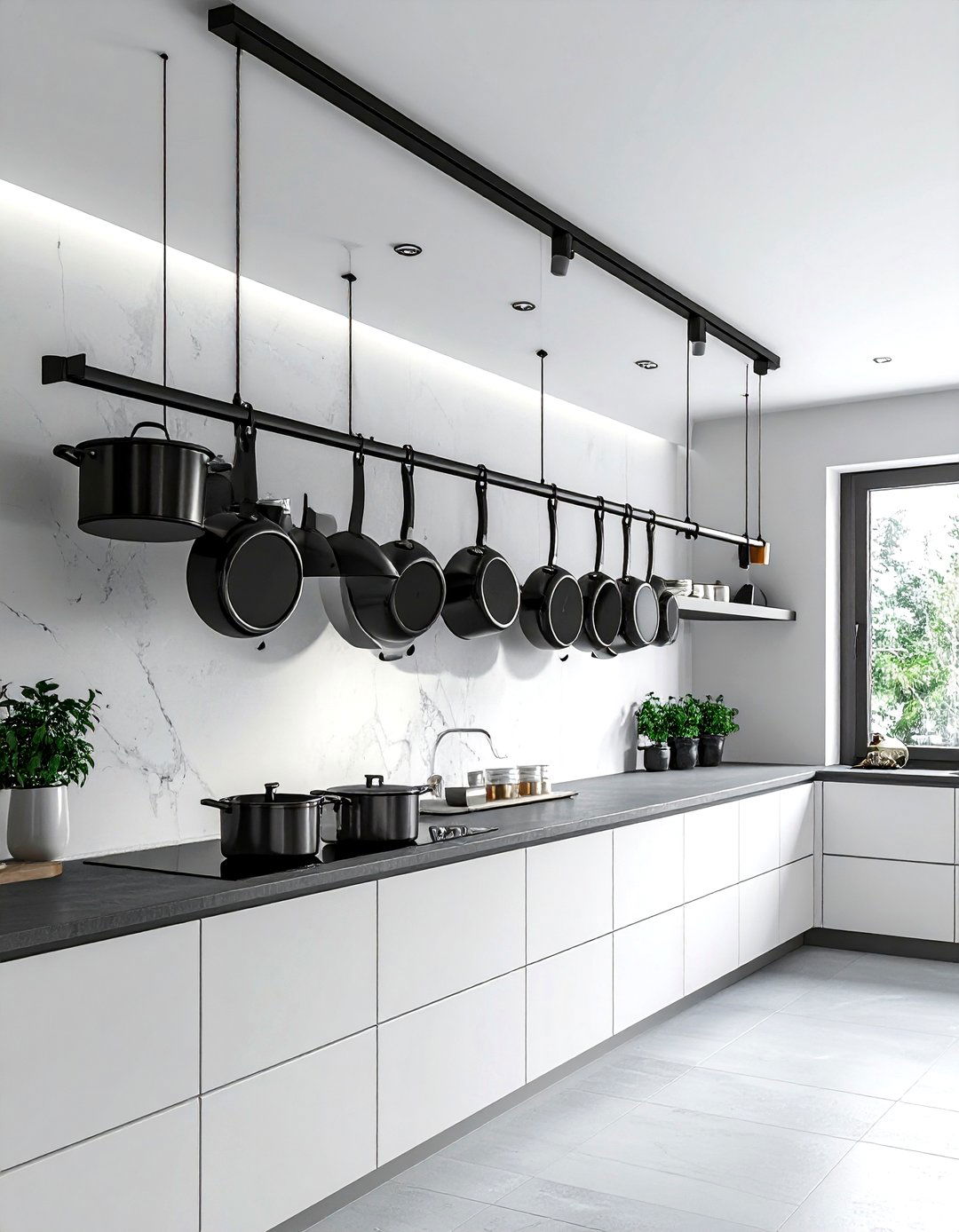 Ceiling Hanging Bar - 30 wall pot rack kitchen ideas