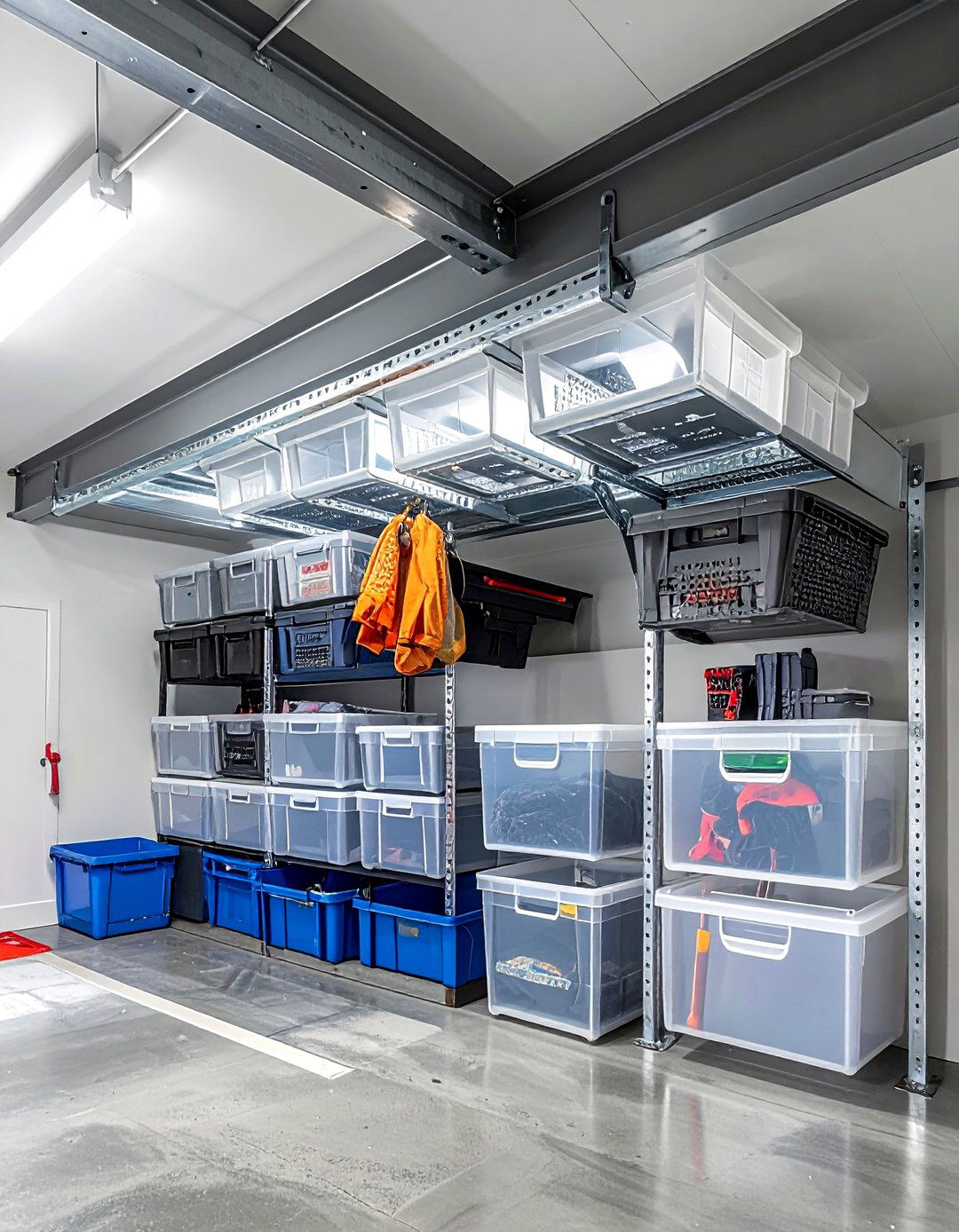 Ceiling Mounted Bin Slide - 30 garage storage ideas