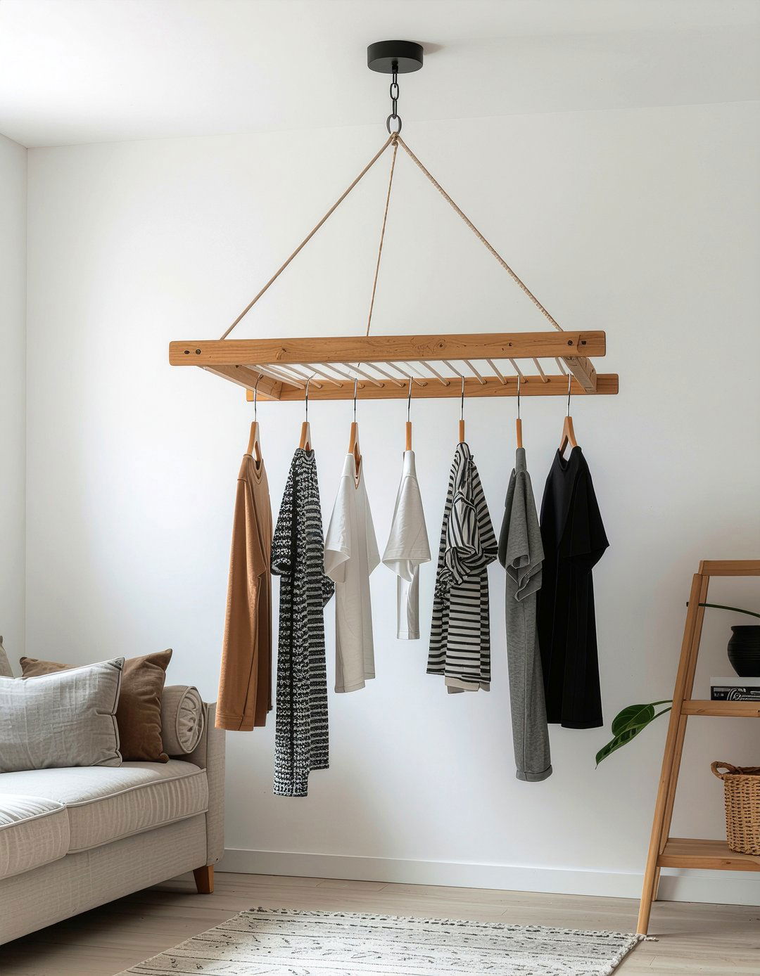 Ceiling Mounted Drying Rack - 30 laundry room organization ideas