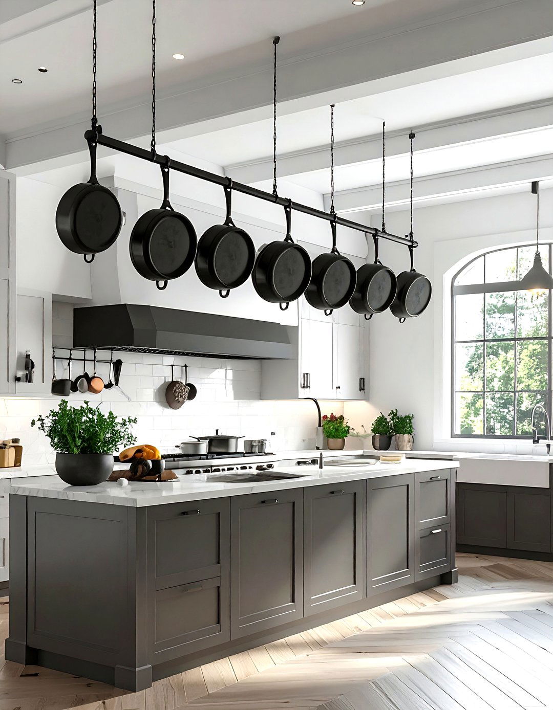 Ceiling Mounted Pot Hanger - 30 kitchen storage ideas