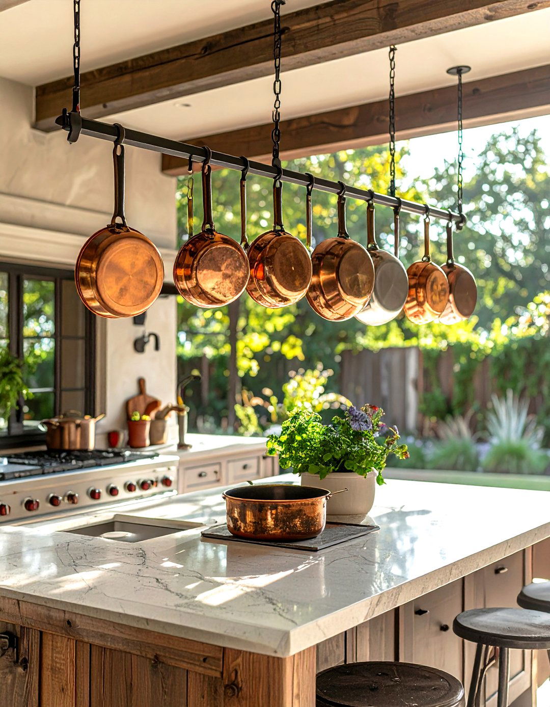 Ceiling Mounted Pot Rack - 30 kitchen overhead storage ideas