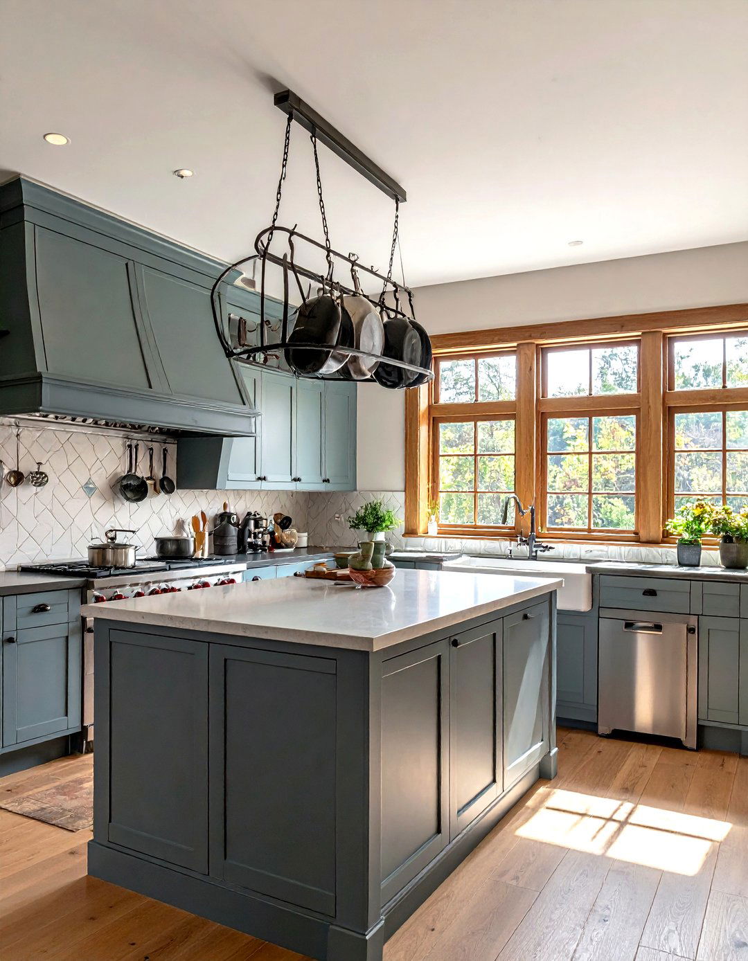 Ceiling Mounted Pot Rack - 30 tiny kitchen ideas