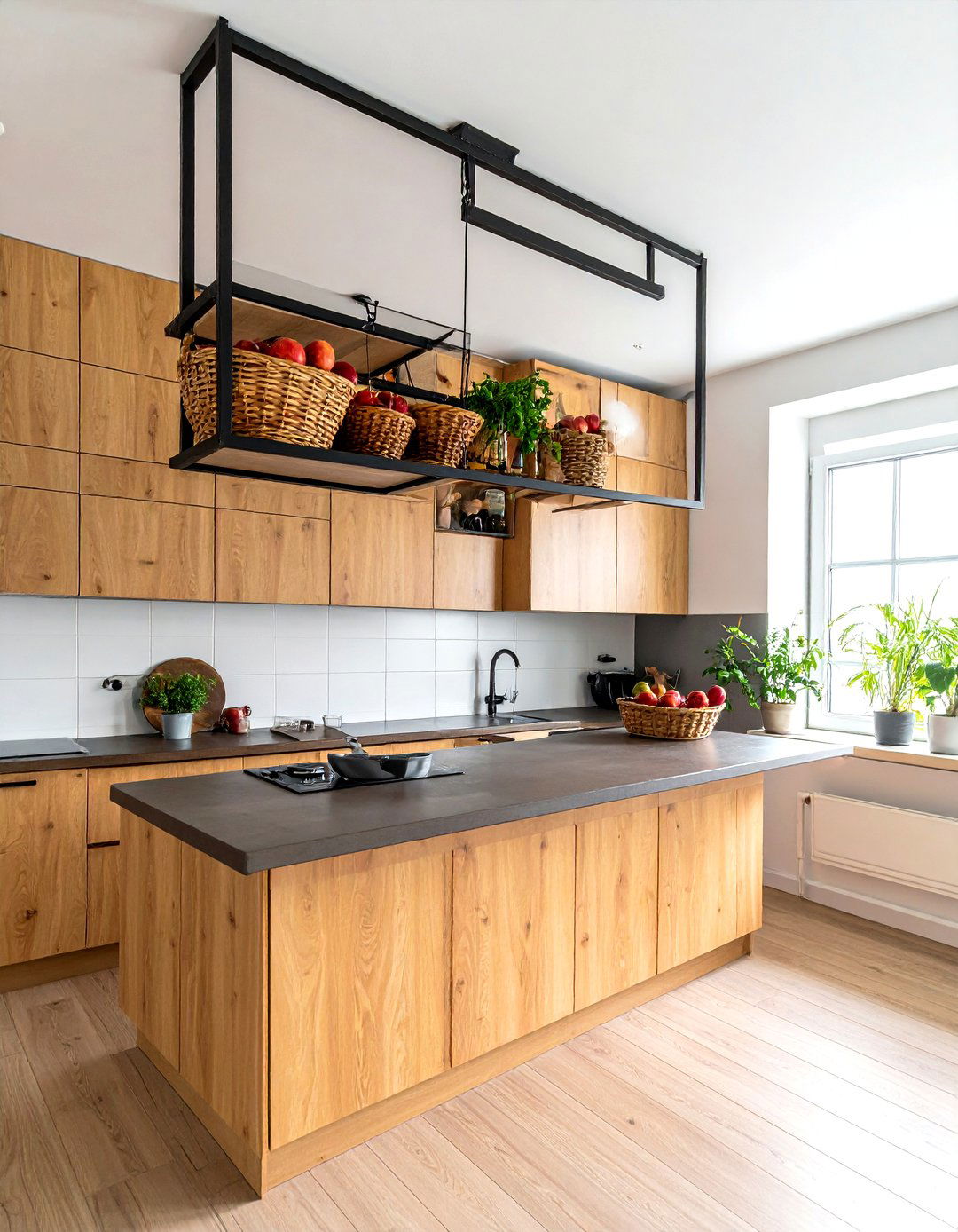 Ceiling Mounted Rack - 30 small kitchen organization ideas