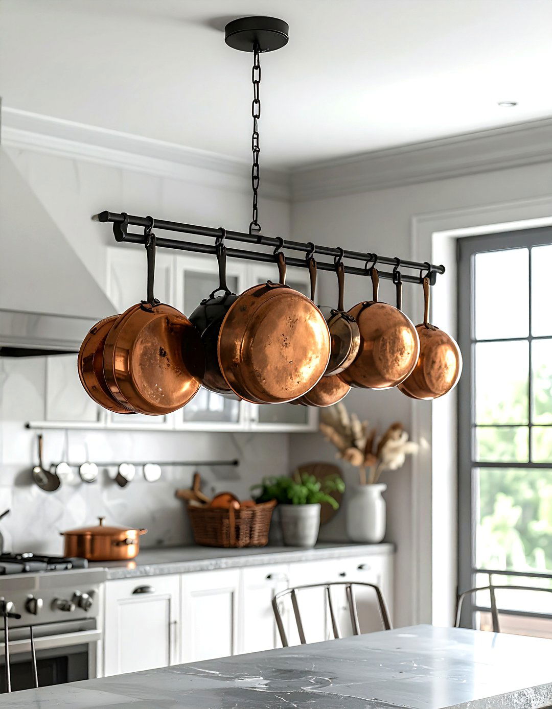 Ceiling Pot Rack - 30 dining room hanging storage ideas