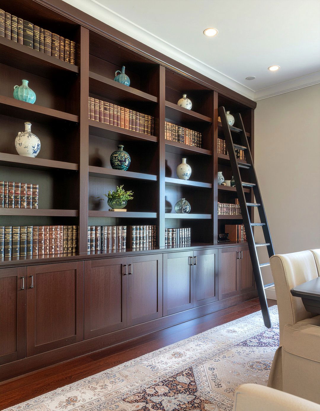 Ceiling height bookcases - 30 dining room storage ideas