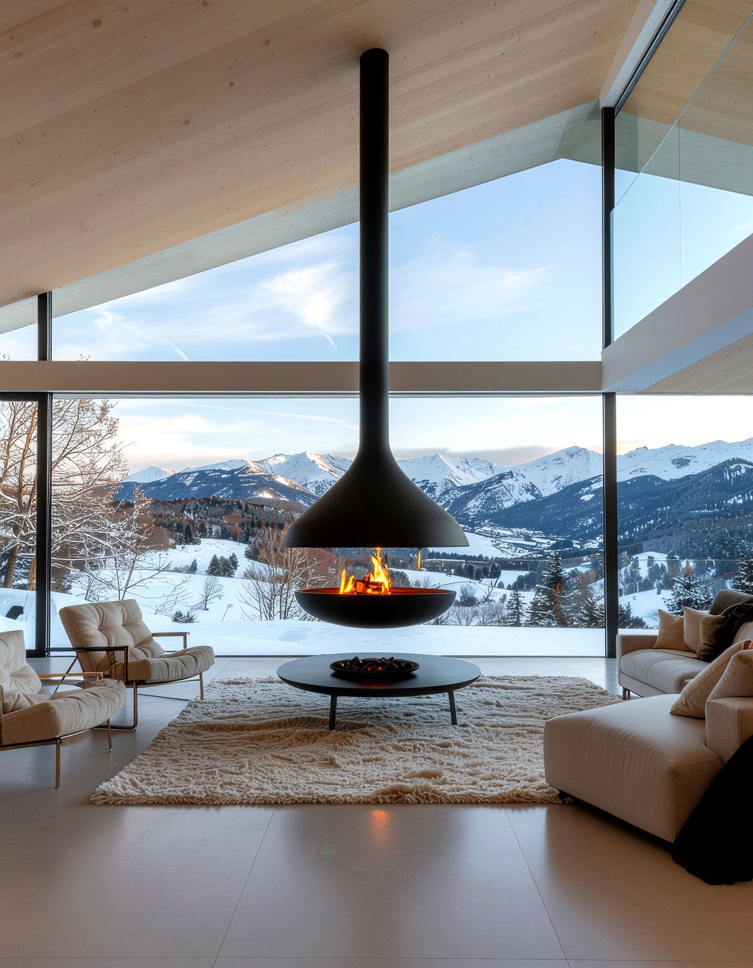 Ceiling hung fireplace - 30 living room modern fireplace ideas