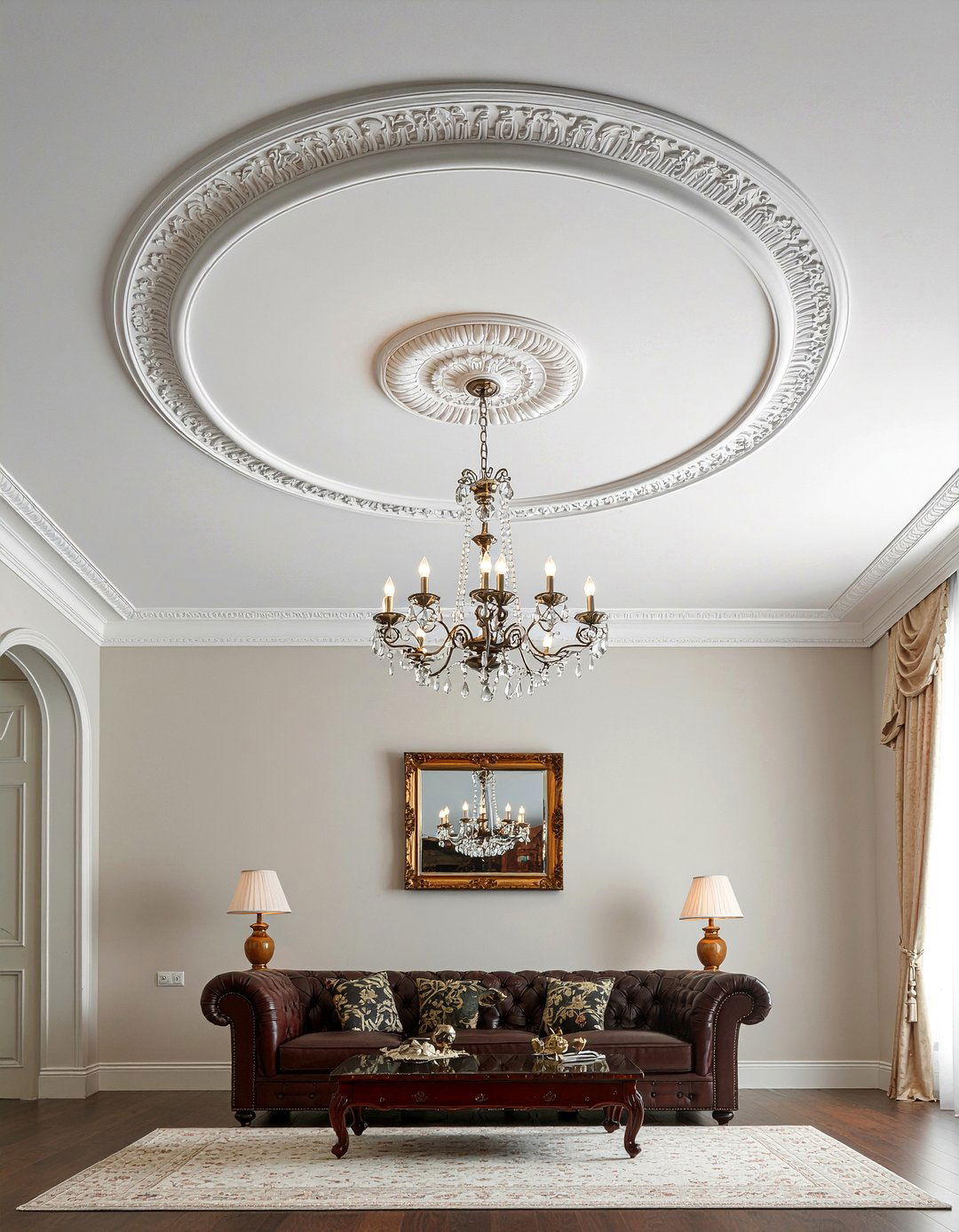 Ceiling medallion living room - 30 living room rosette ideas
