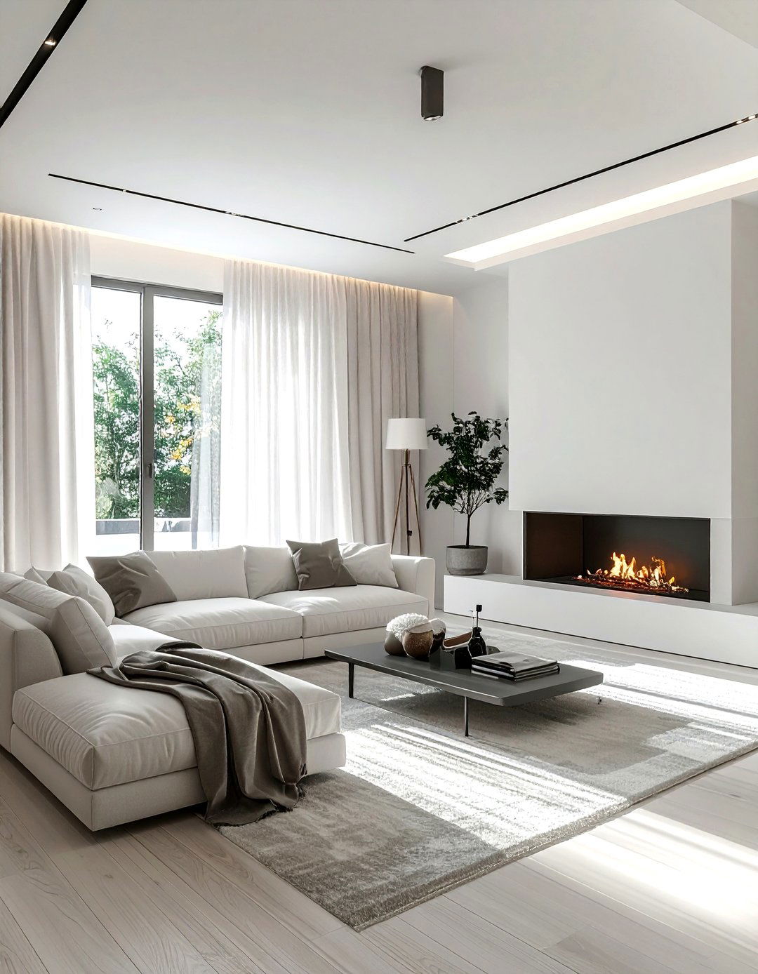 Ceiling mounted curtain track - 30 living room curtain ideas