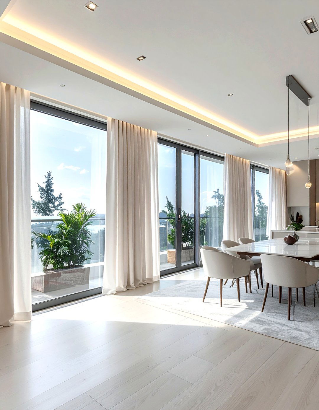 Ceiling mounted dining room curtains - 30 floor length curtain dining room ideas