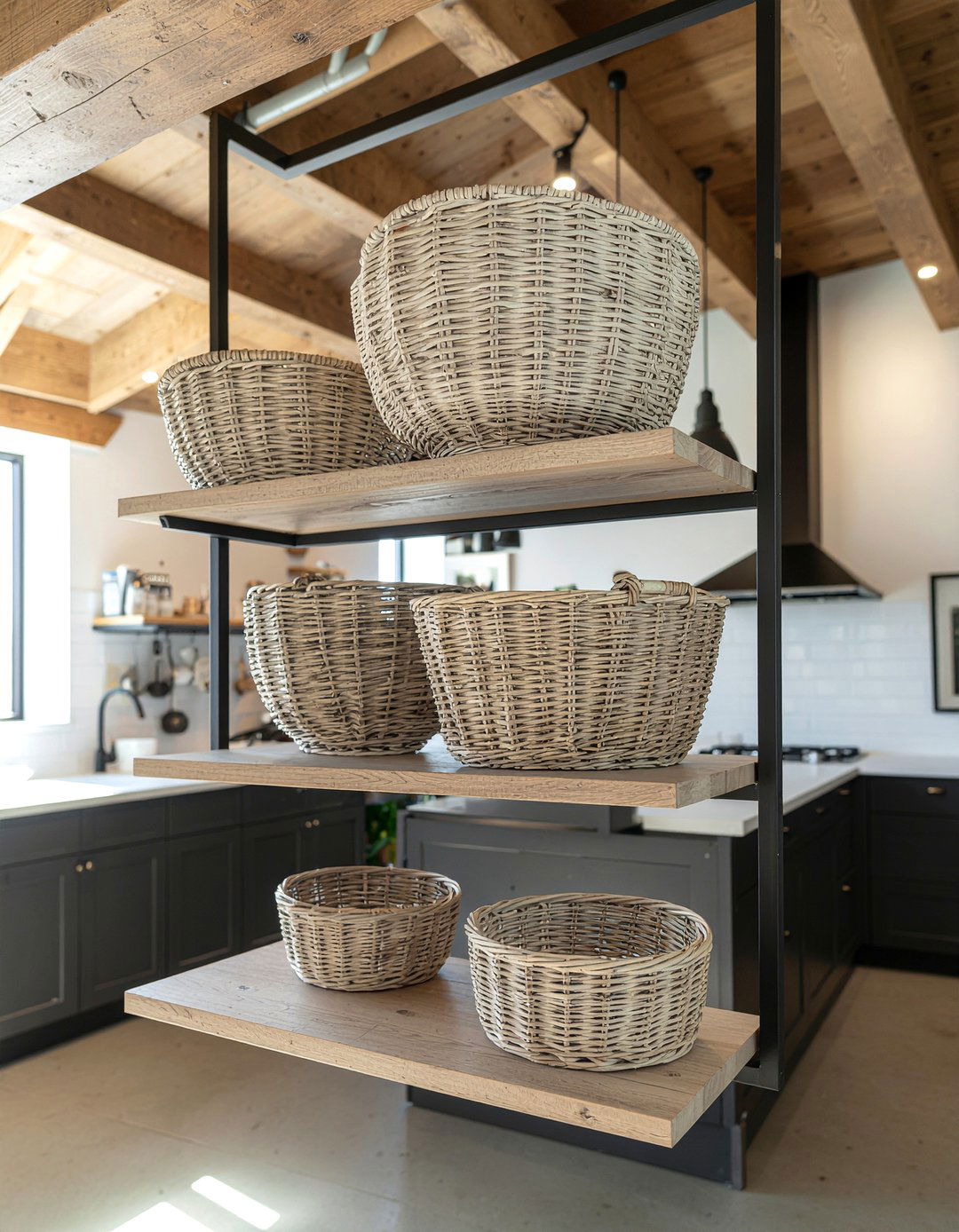 Ceiling mounted shelving - 30 kitchen display ideas