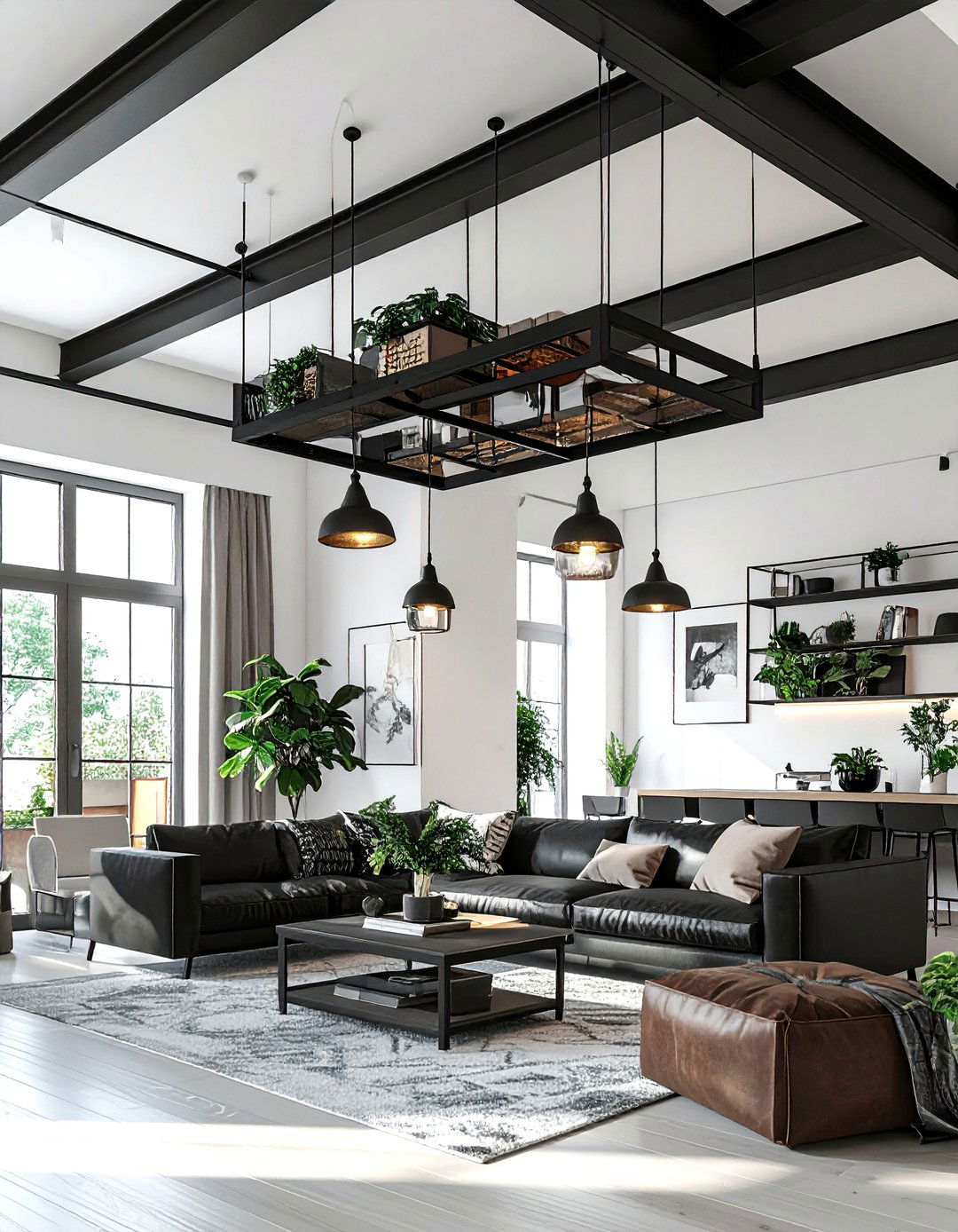 Ceiling mounted storage rack - 30 living room hanging storage ideas