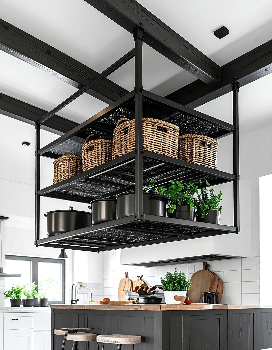 Ceiling storage rack - 30 kitchen clever storage ideas