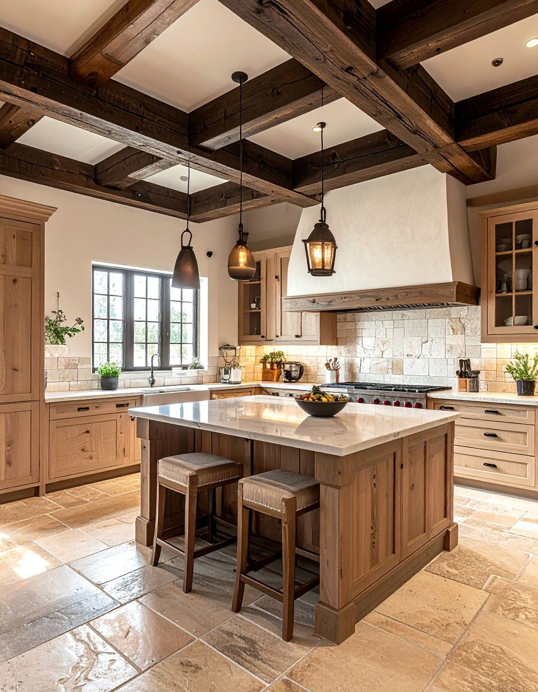 Ceiling wood beams kitchen - 30 natural wood kitchen ideas