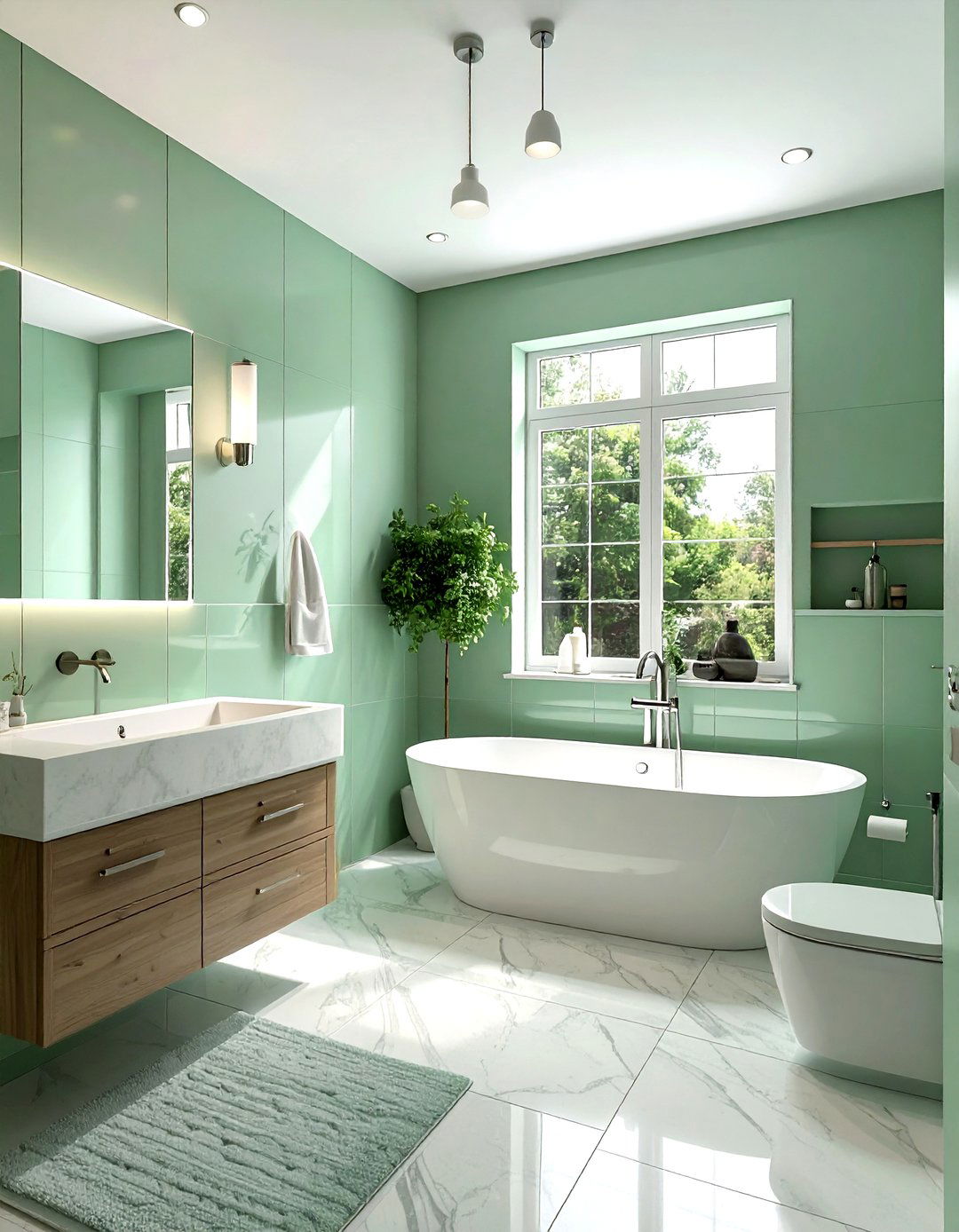 Celadon green bathroom - 30 green and white bathroom ideas