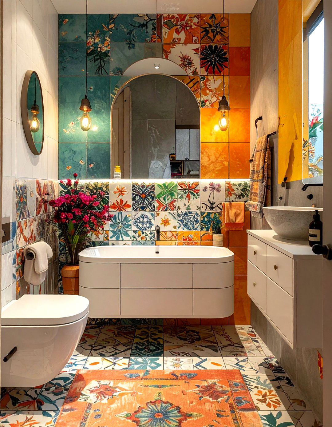 Cement Pattern Tile - 30 feature wall tile bathroom ideas