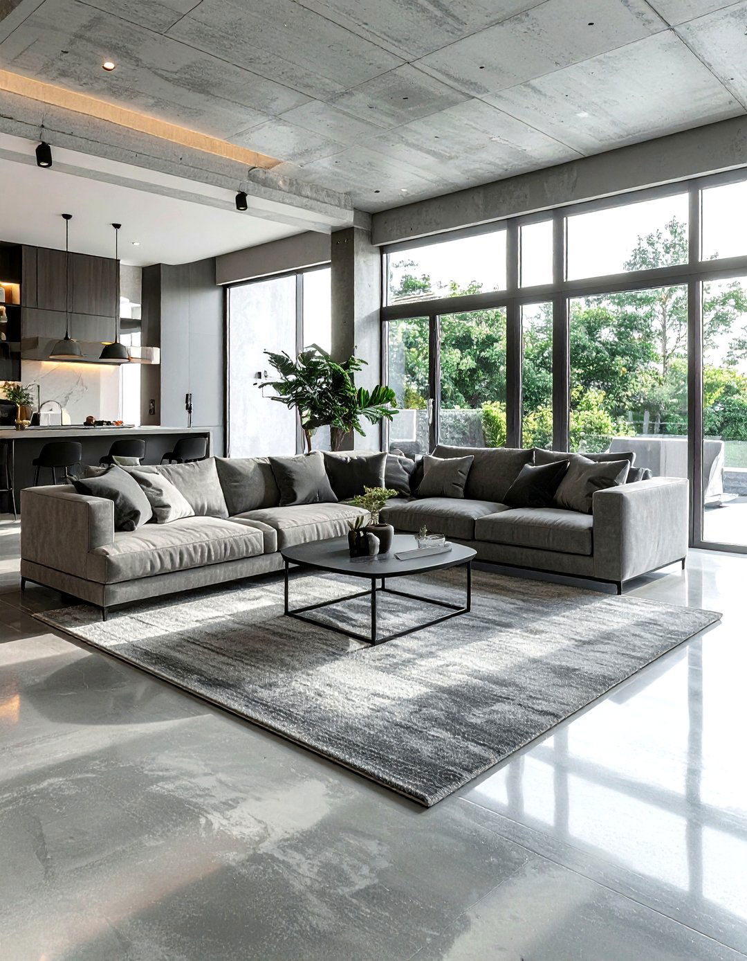 Cement floor living room - 30 industrial grey living room ideas