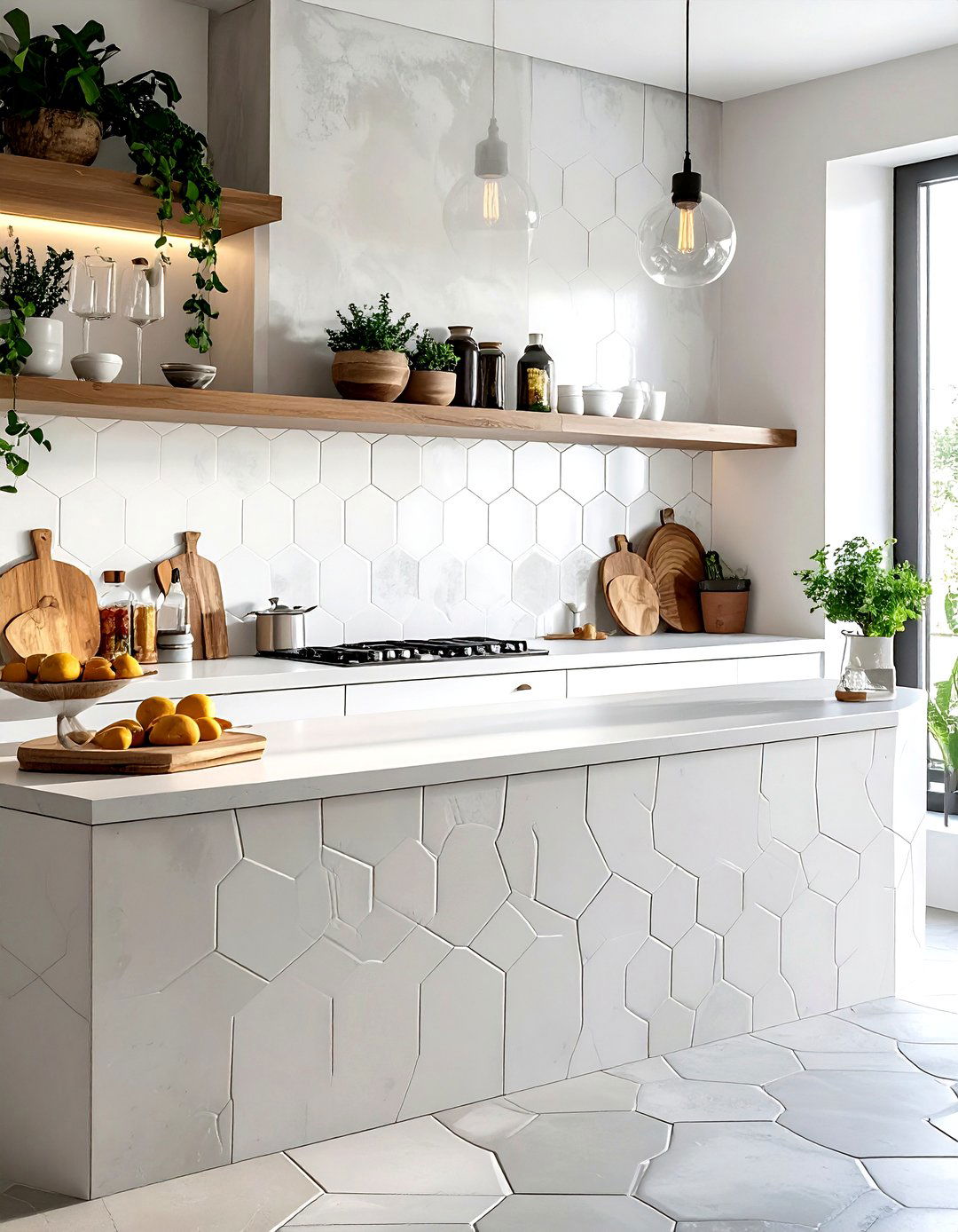 Cement hexagon backsplash - 30 hexagon tile kitchen backsplash ideas
