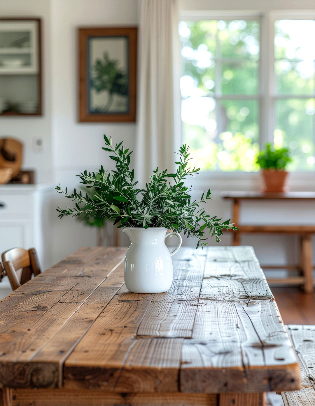 Ceramic Pitcher With Greenery - 30 everyday centerpiece dining ideas