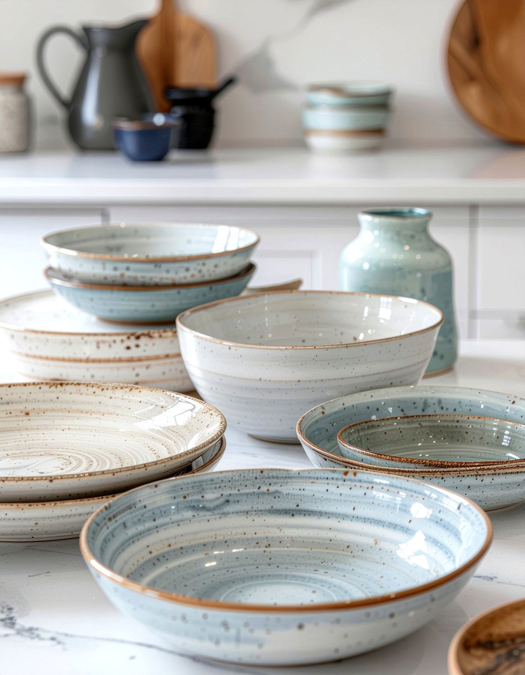 Ceramic Pottery Kitchen Display - 30 kitchen shelf decor ideas