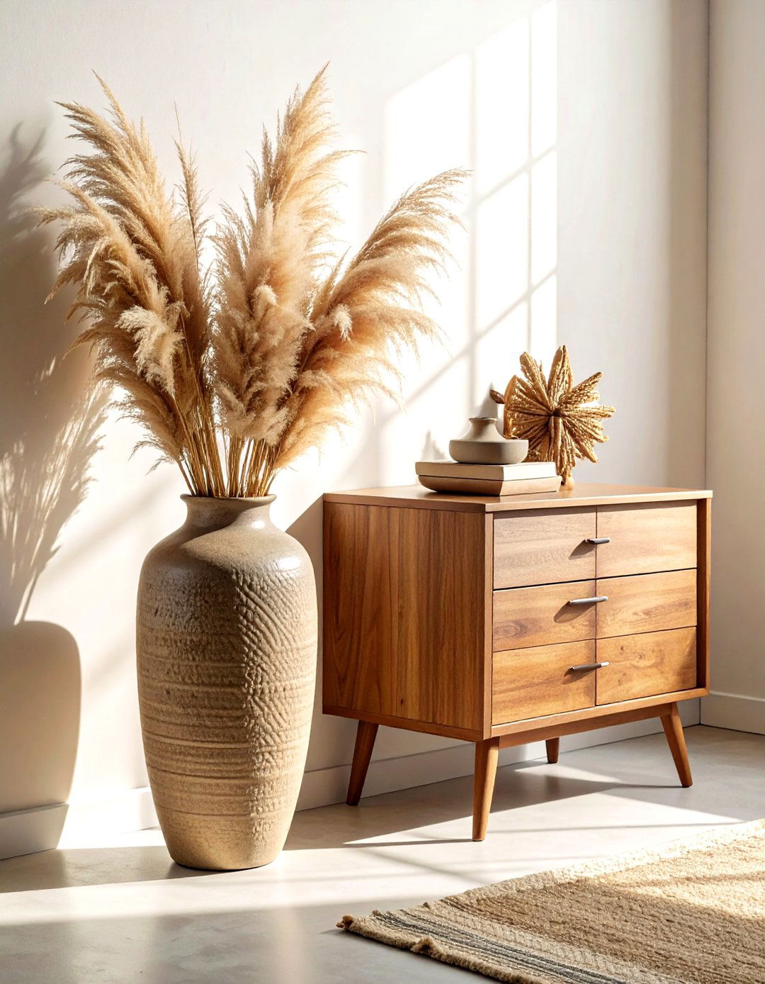 Ceramic Vase With Dried Flowers - 30 dresser decor ideas