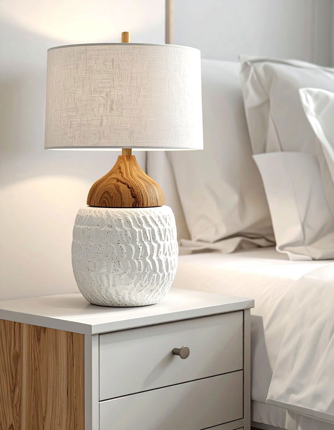 Ceramic and wood lamp - 30 mixed material bedroom ideas