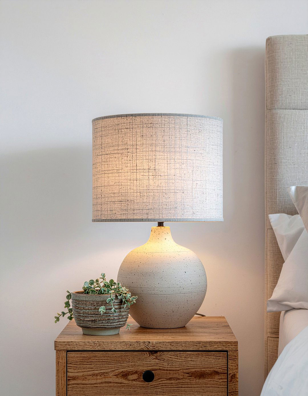 Ceramic bedside lamp - 30 warm minimalist bedroom ideas