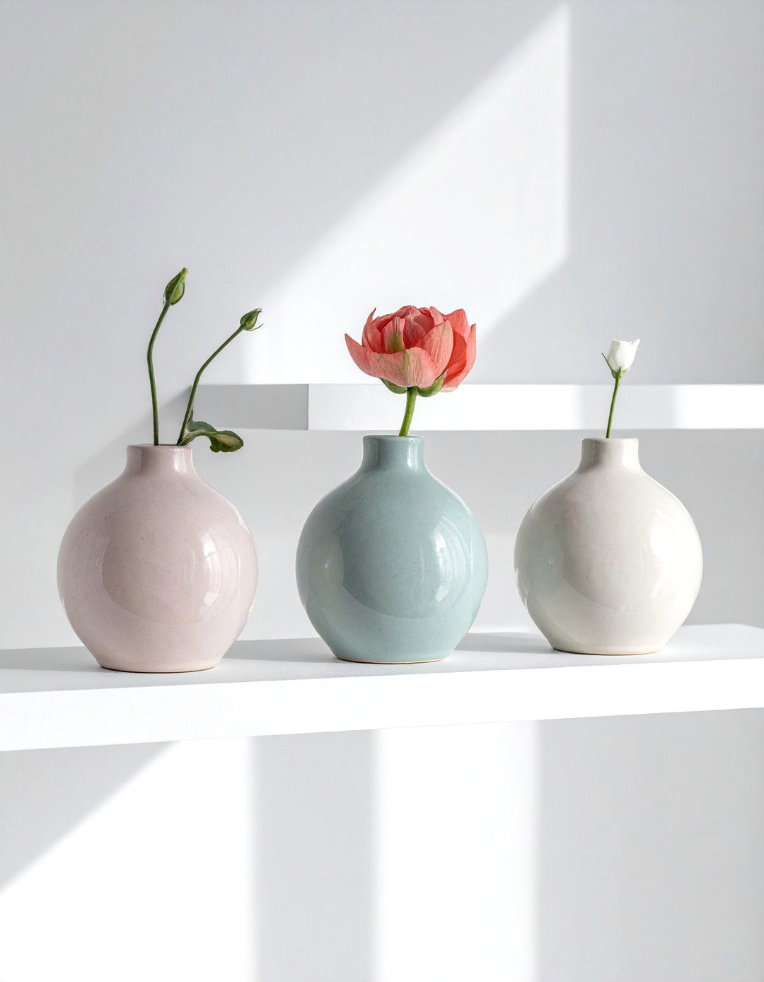Ceramic bud vases floating shelves - 30 vase ideas