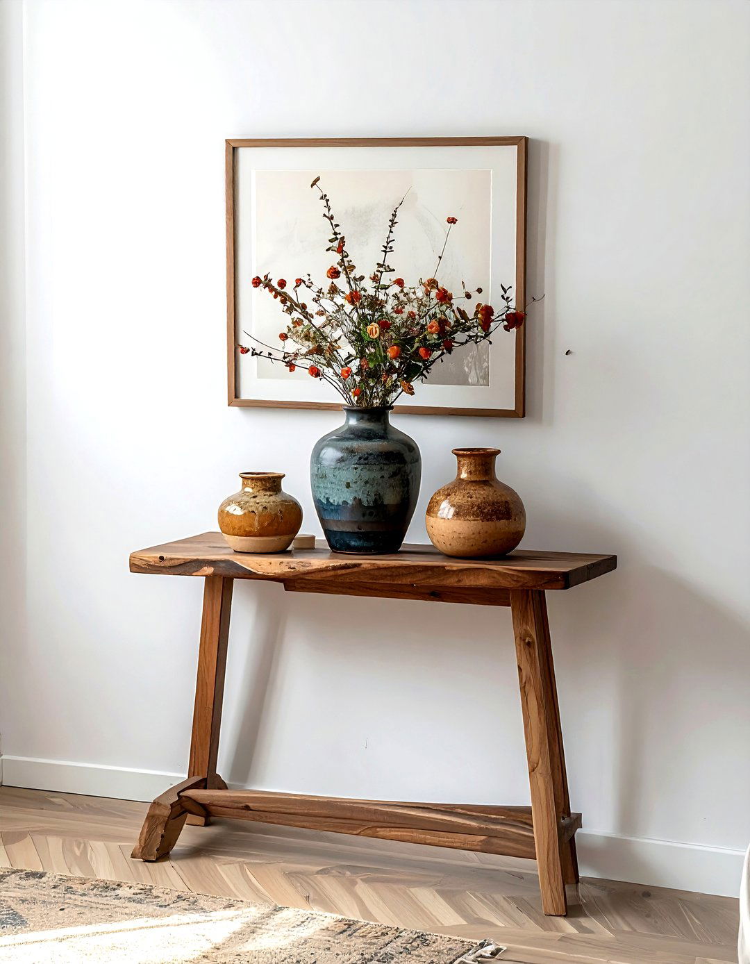 Ceramic vase console table - 30 console table decor ideas