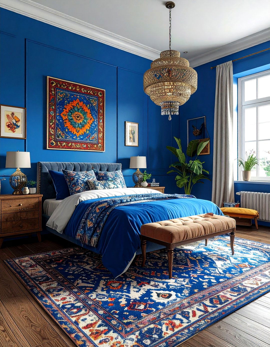 Cerulean Blue Artistic Bedroom - 30 blue bedroom design ideas