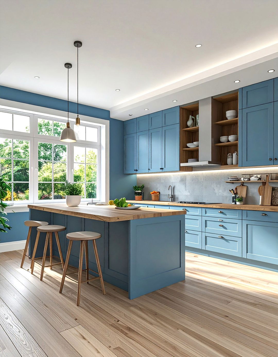 Cerulean blue with soft pebble gray - 30 blue and gray kitchen ideas