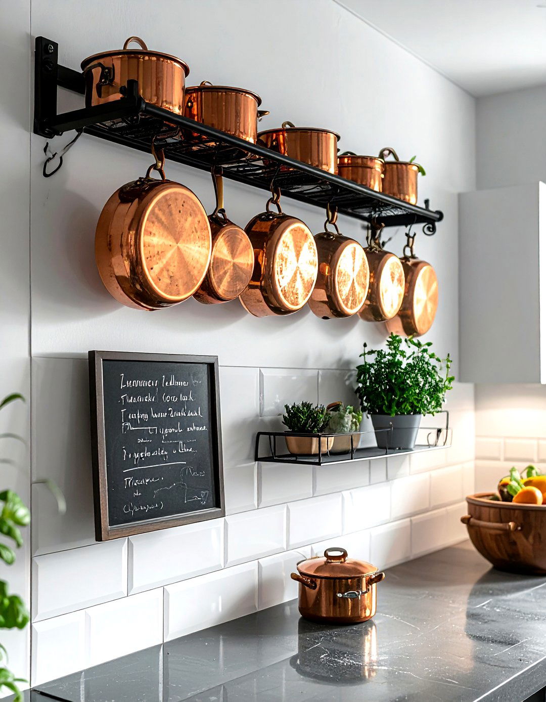 Chalkboard Pot Rack - 30 kitchen chalkboard ideas