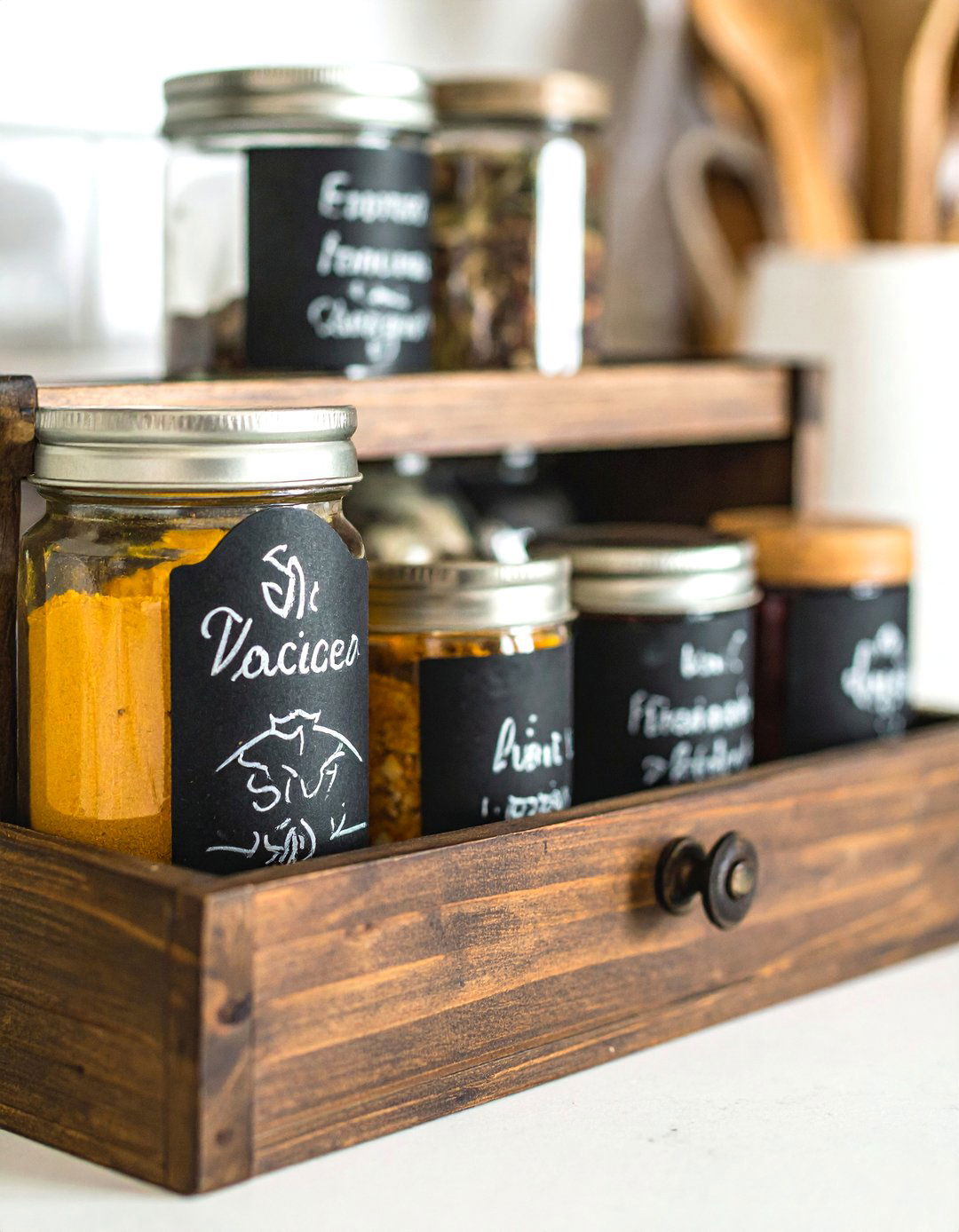 Chalkboard Spice Jar Labels - 30 spice drawer kitchen ideas