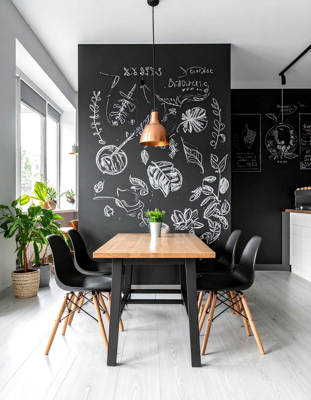 Chalkboard accent wall - 30 upcycled dining room ideas