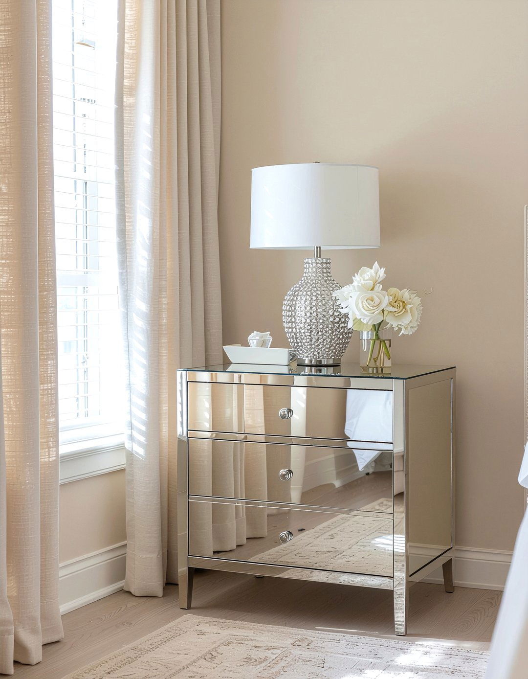 Champagne Mirrored Nightstand - 30 bedroom mirrored nightstands