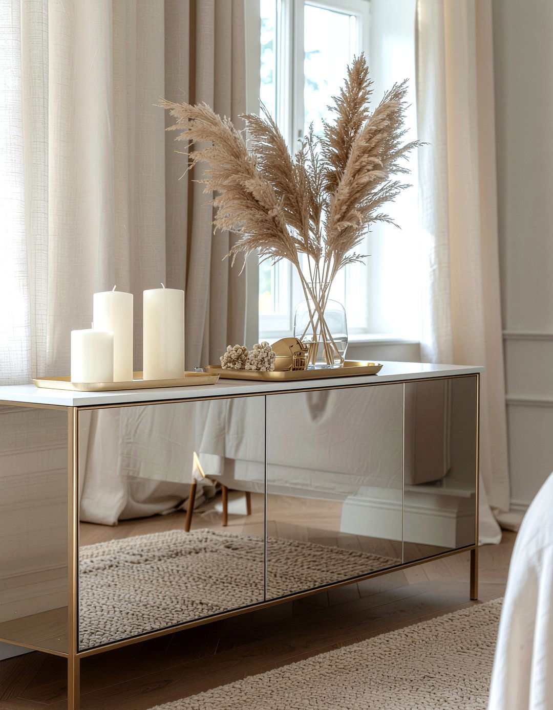 Champagne Mirrored Sideboard - 30 mirrored buffet dining room ideas