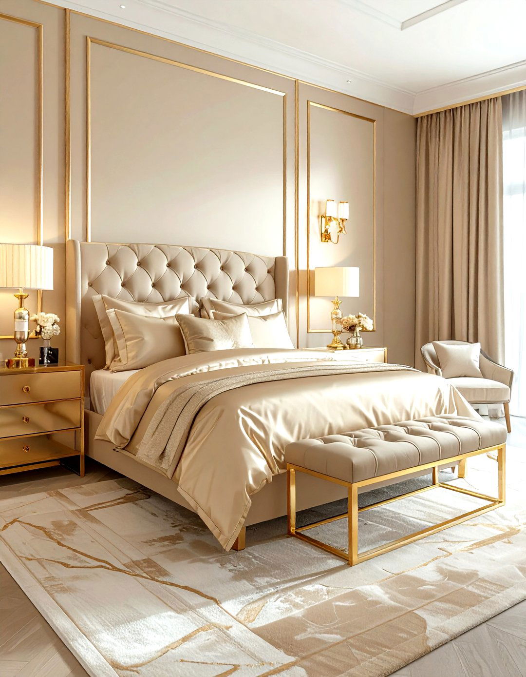 Champagne and gold bedroom - 30 gold bedroom decor ideas