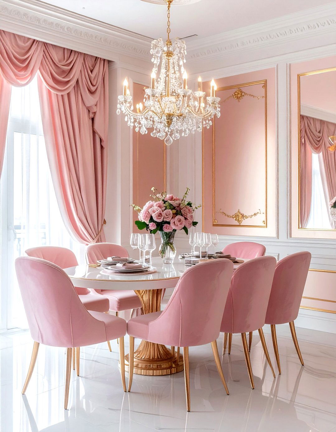 Champagne and pink dining room - 30 pink dining room color schemes