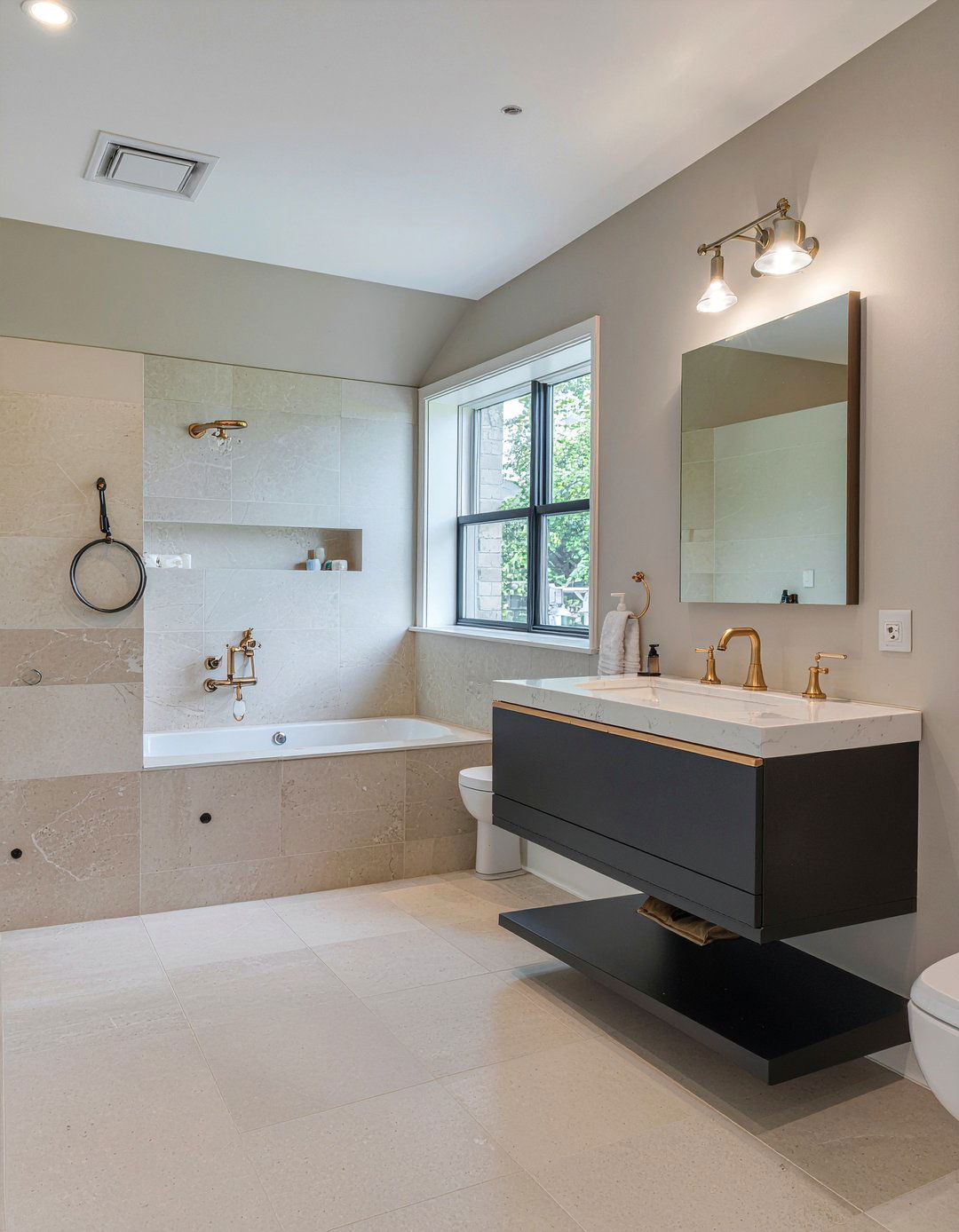 Champagne bronze and black - 30 mixed metal bathroom ideas