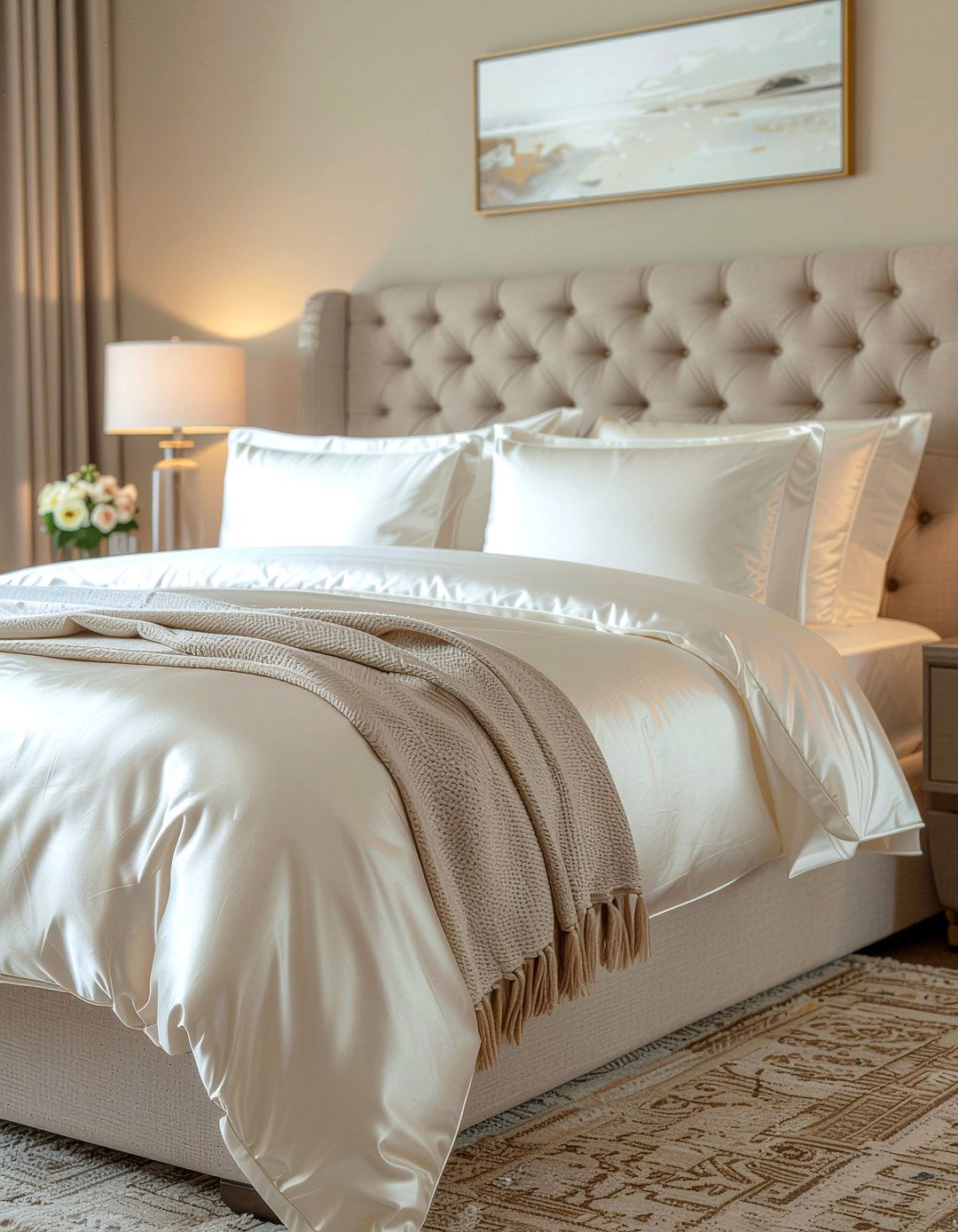 Champagne satin comforter - 30 bedroom satin bedding ideas