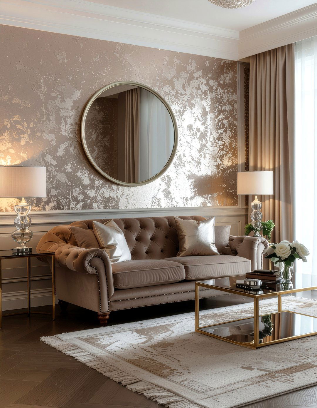 Champagne shimmer wallpaper - 30 living room neutral wallpapers
