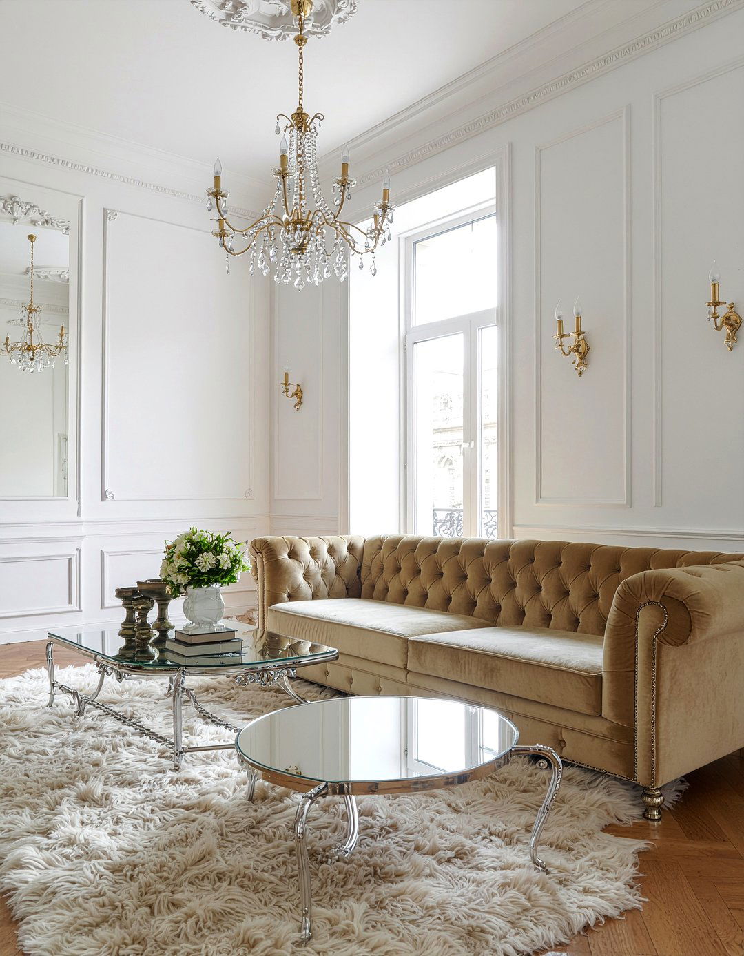 Champagne velvet couch - 30 velvet sofa living room ideas