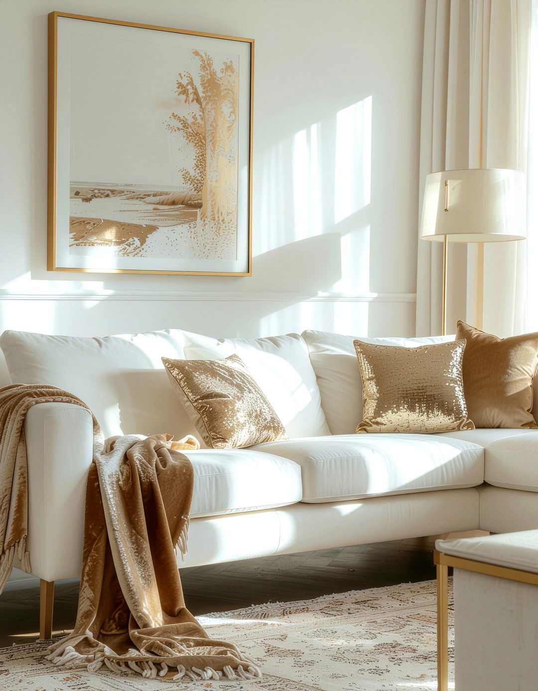 Champagne velvet decor - 30 velvet living room ideas