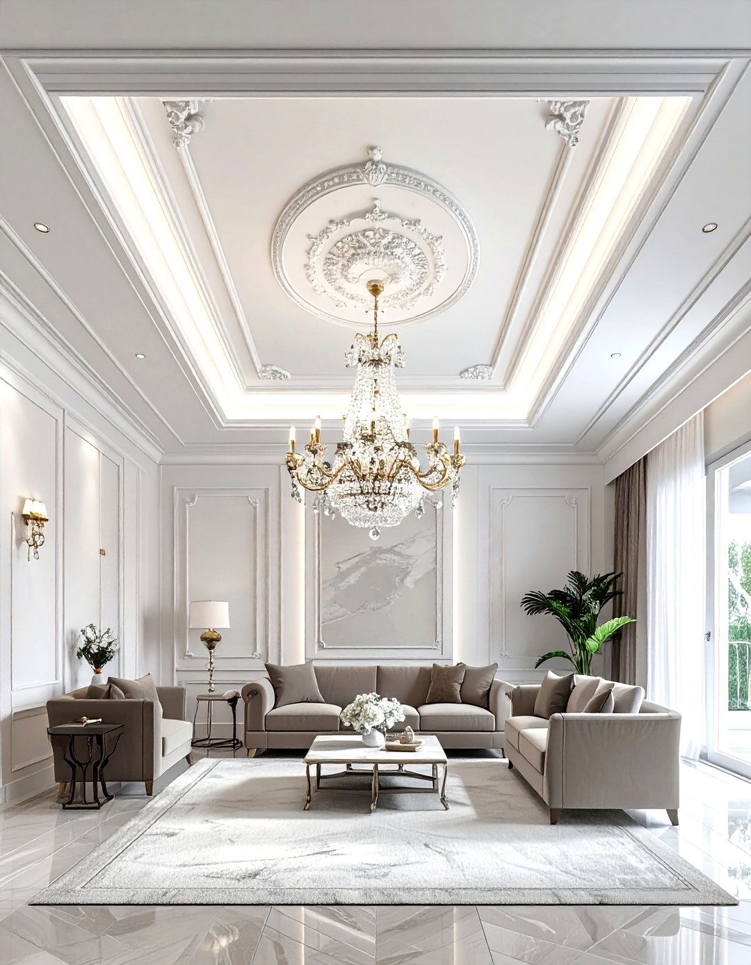 Chandelier ceiling medallion - 30 living room ceiling medallion ideas