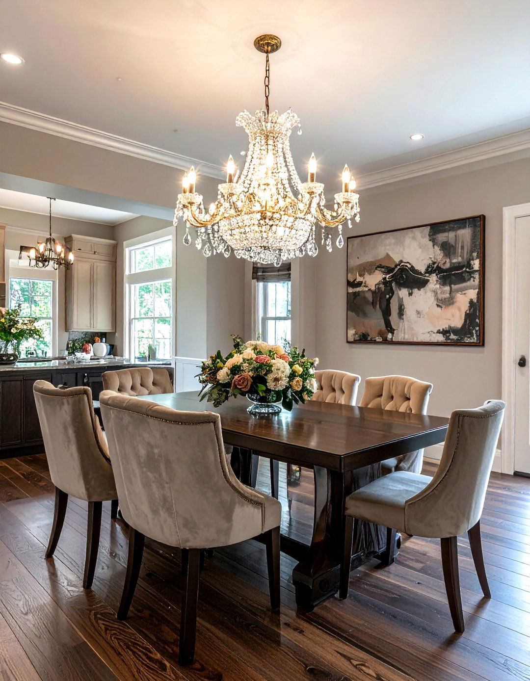 Chandelier over dining table - 30 dining room layered lighting ideas