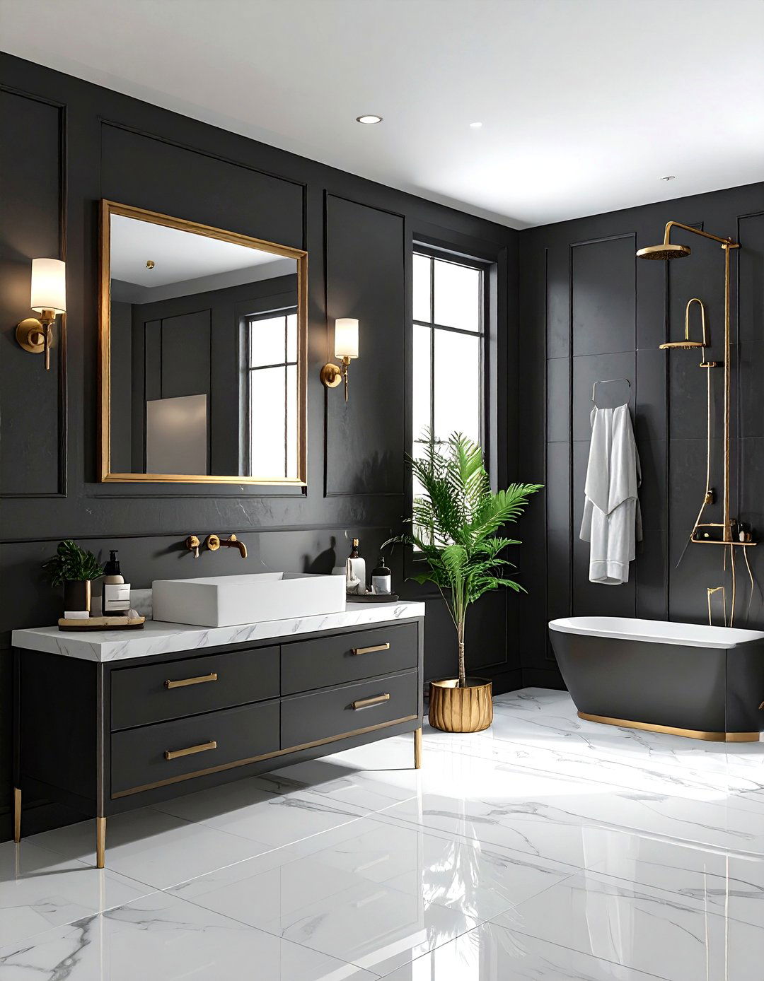 Charcoal And Brass Bathroom - 30 charcoal bathroom color schemes