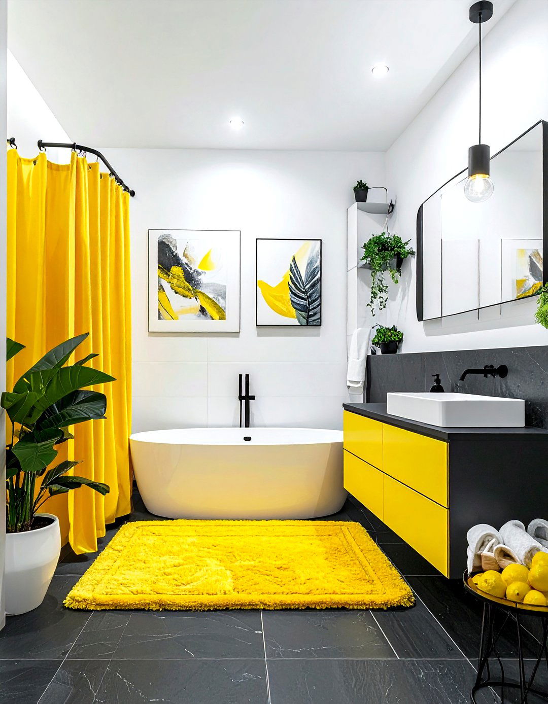 Charcoal And Lemon Yellow Bathroom - 30 gray and yellow bathroom ideas