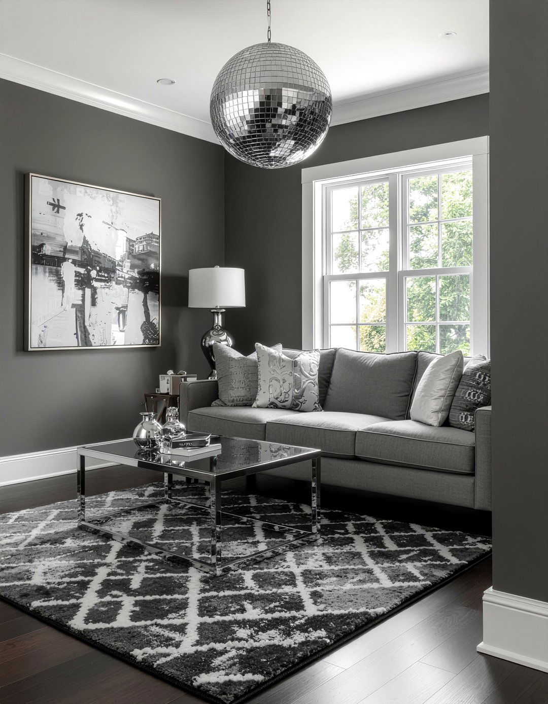 Charcoal And Silver Metallic Accents - 30 charcoal living room ideas