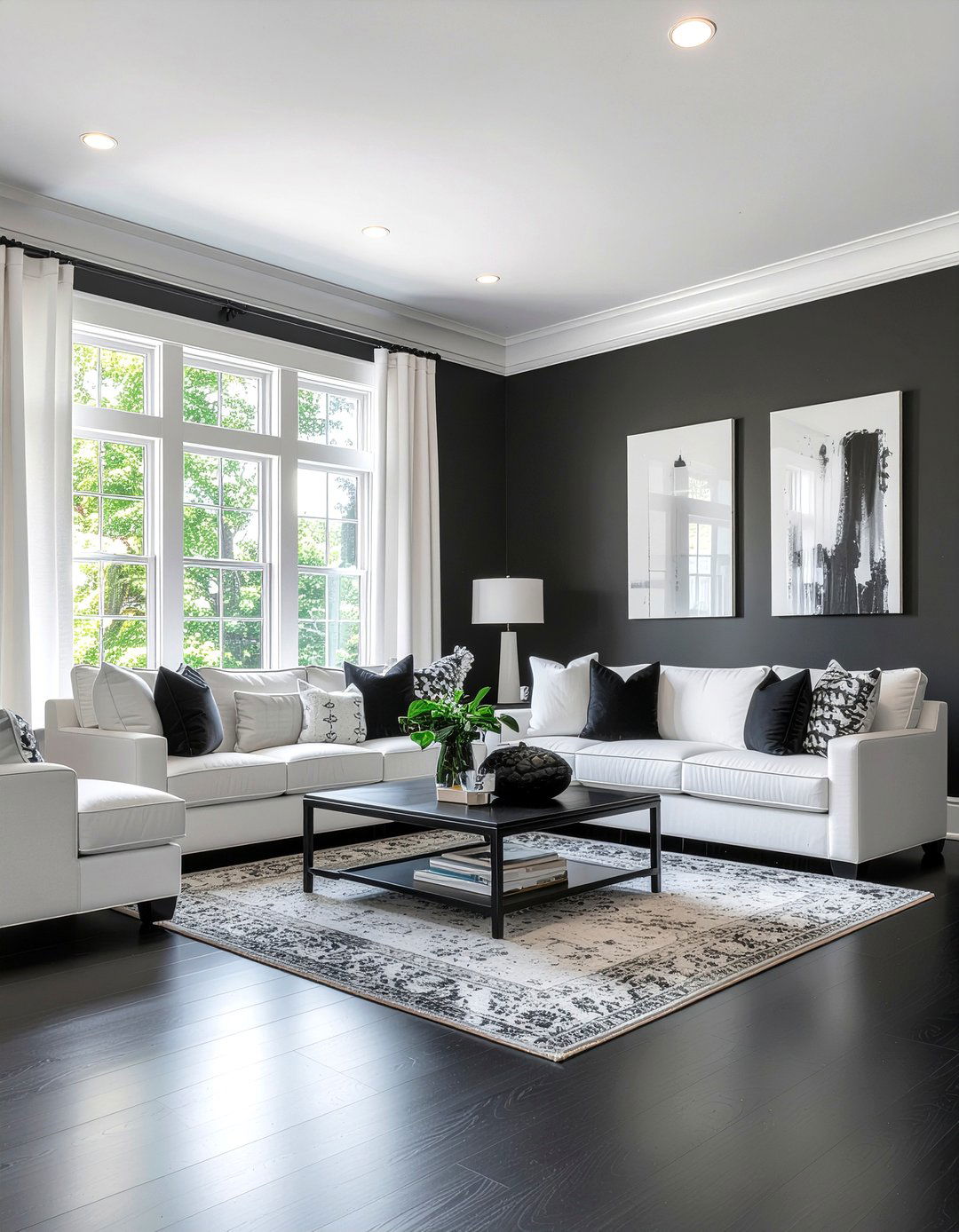 Charcoal And White Contrast - 30 charcoal living room ideas